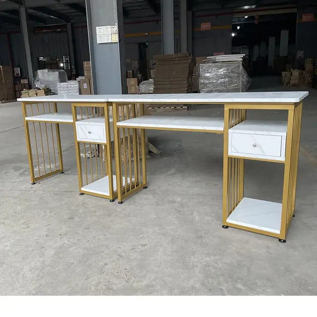 Luxury Marble Gold Manicure Table with Gold Frame