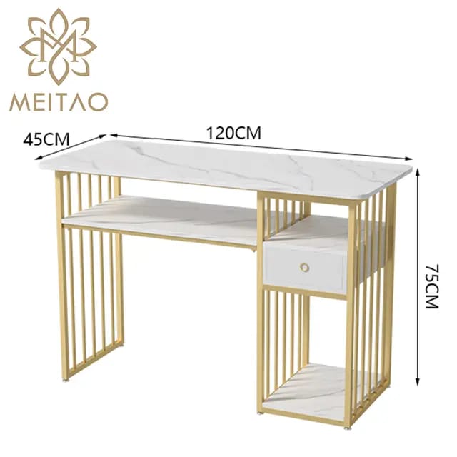 Luxury Marble Gold Manicure Table with Gold Frame - View 2 - Beauty Republic Equipment Store