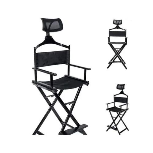 Tall Aluminum Frame Makeup Artist Director's Chair with Adjustable Head Rest - Professional Salon Equipment at Beauty Republic Equipment Store